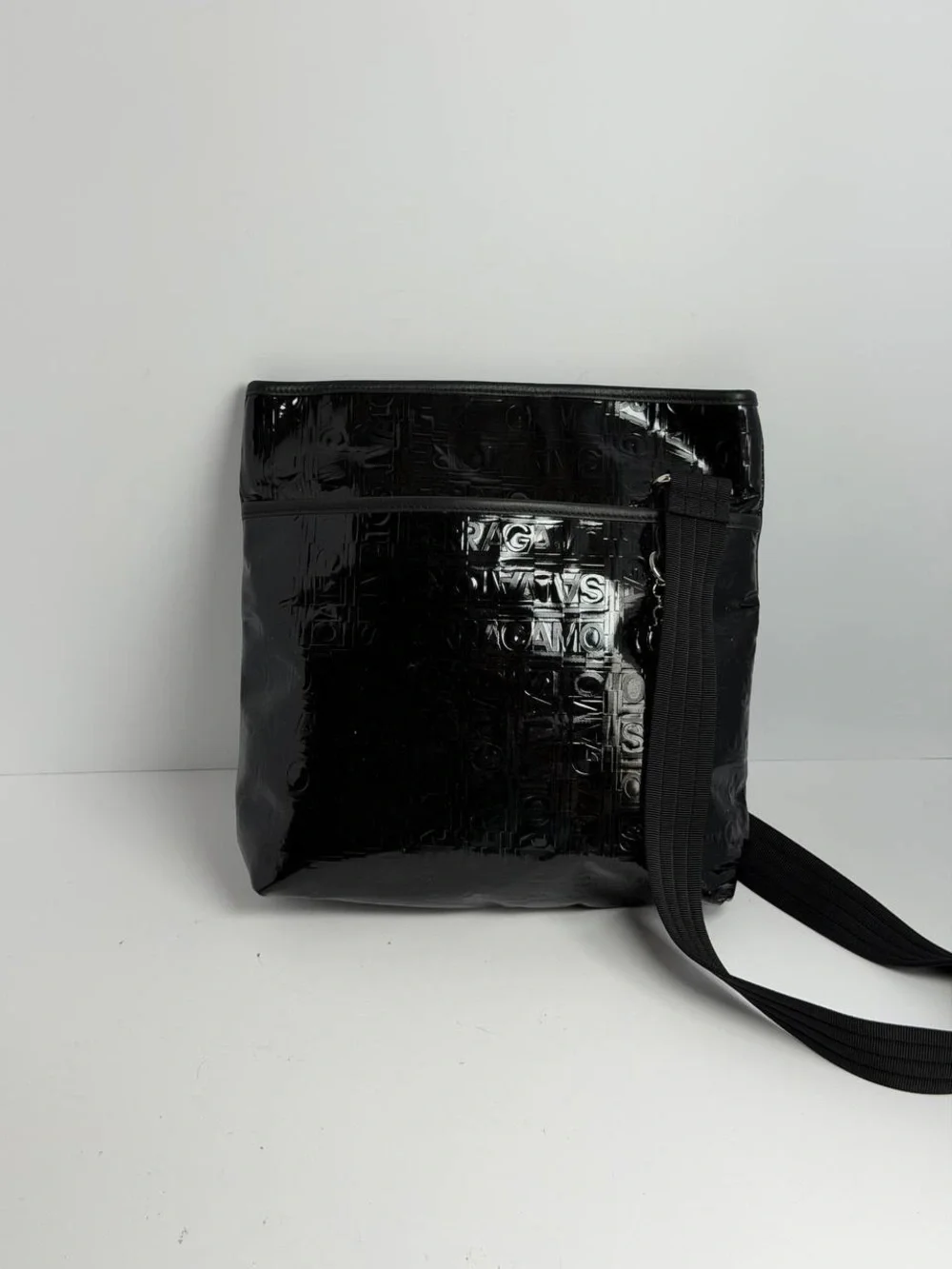 Salvatore Ferragamo Black Patent Leather Crossbody Bag